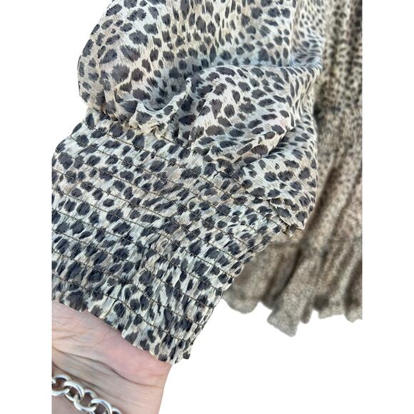 Lovestitch Empire Waist Ruffled Fit & Flare Dress Puff Sleeve Animal Print SMALL - Picture 6 of 9